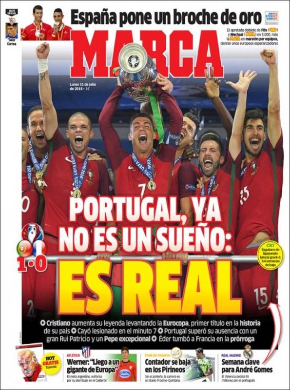 "Portugal ya no es un sueño, es real" es el titular de portada de Marca.