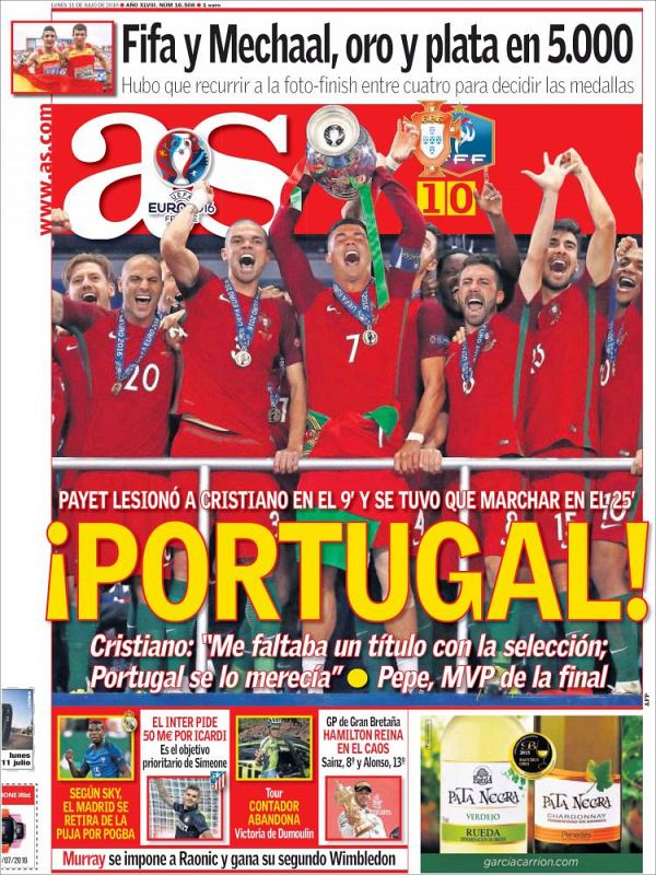 El diario madrileño As titula un sencillo "¡Portugal!".