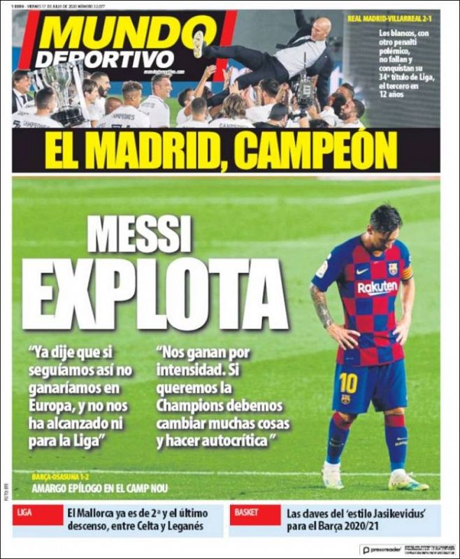 Imagen: Leo Messi abatido tras la victoria del Madrid en la Liga