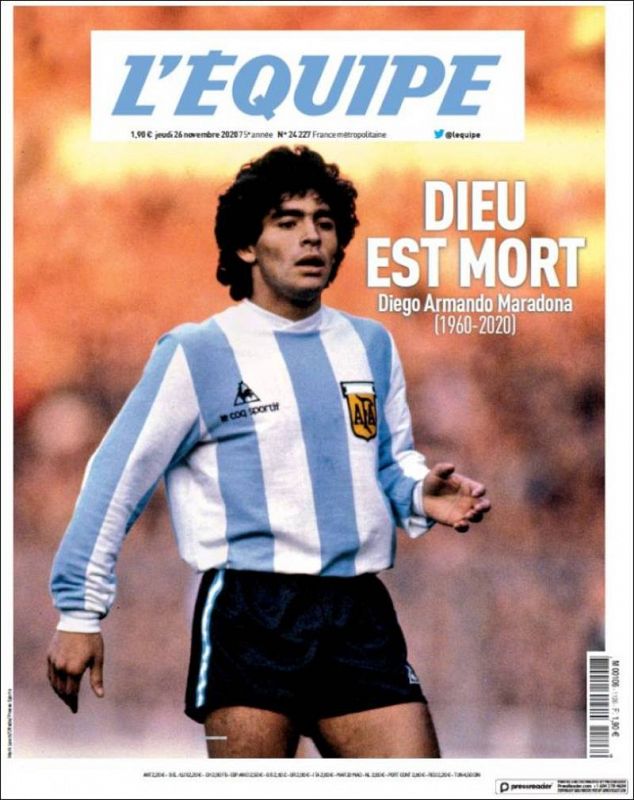 Diego está muerto', titula el diario francés L'equipe.