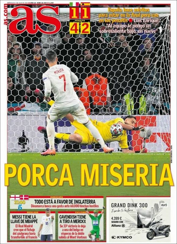 El diario As titula "Porca Miseria"