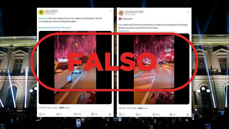 Elecciones en El Salvador: Este vídeo con cohetes artificiales no se graba tras la elección de Bukele, es Croacia en 2020, con sello Falso en rojo de VerificaRTVE