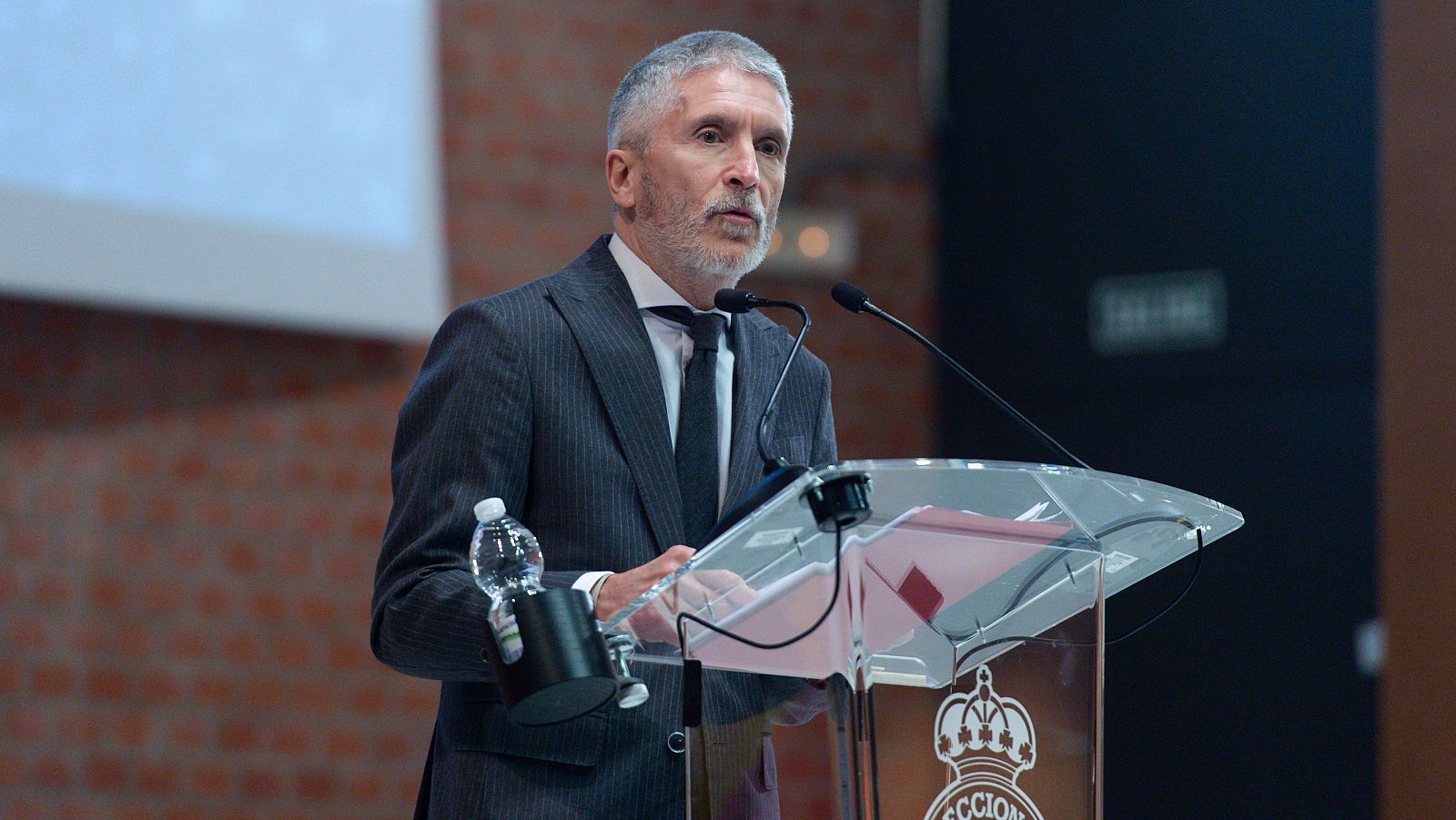 El ministro del Interior, Fernando Grande-Marlaska, interviene durante el acto de entrega de medallas al Mérito de Protección Civil