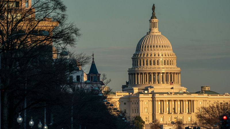 Puesta de sol en el Capitolio de los Estados Unidos en Washington, DC