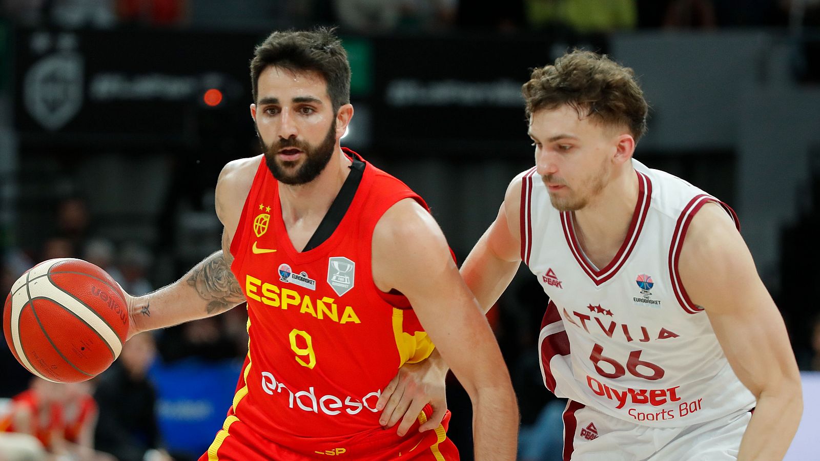 Ricky Rubio, durante el encuentro ante Letonia