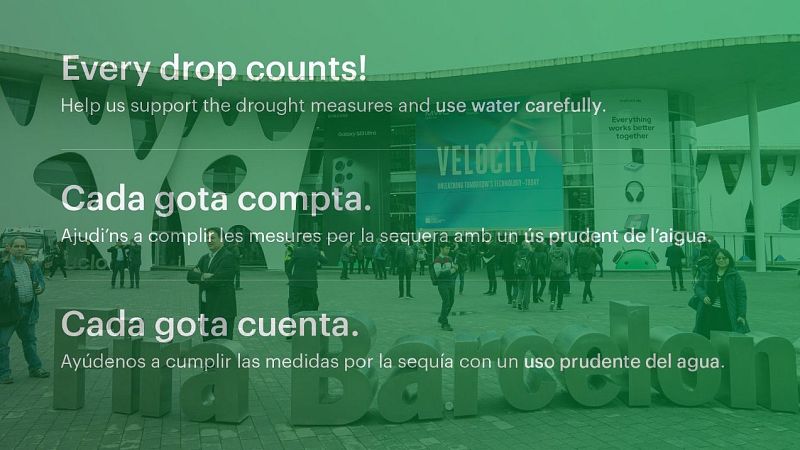 MWC 2024: Cartel de concienciación de consumo de agua distribuido por la organización del evento
