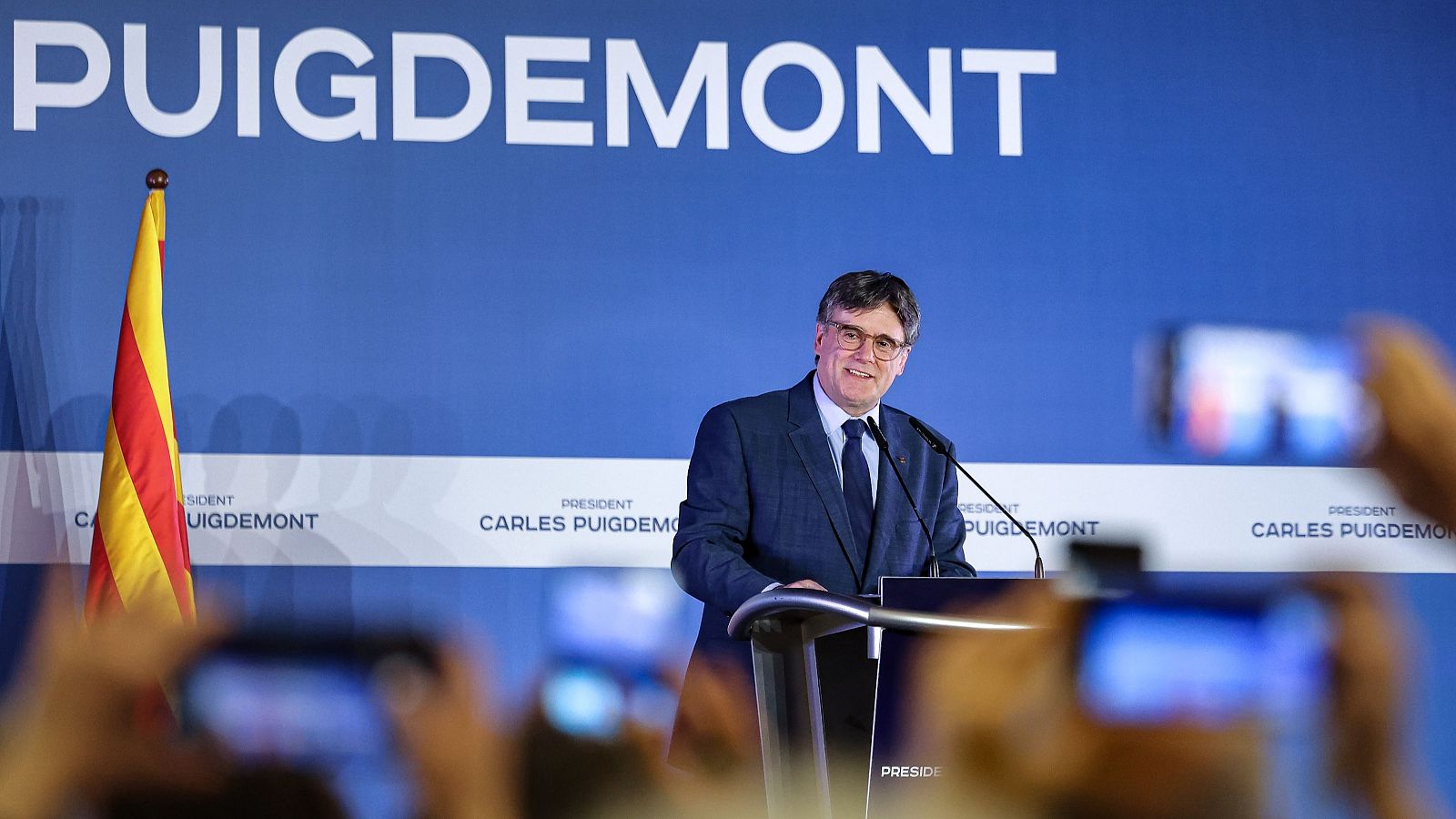 L'expresident Carles Puigdemont durant la conferència a Elna  | Jordi Borràs