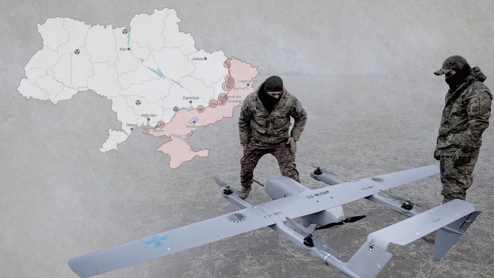 Dos soldados ucranianos preparan un dron en el frente de batalla cerca de Bajmut, en Donetsk.