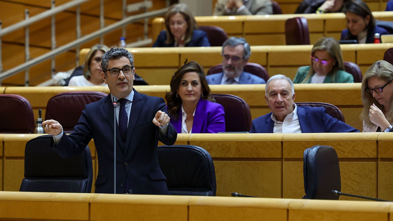 El ministro de la Presidencia, Justicia y Relaciones con las Cortes, Félix Bolaños, durante la sesión de control en el Senado