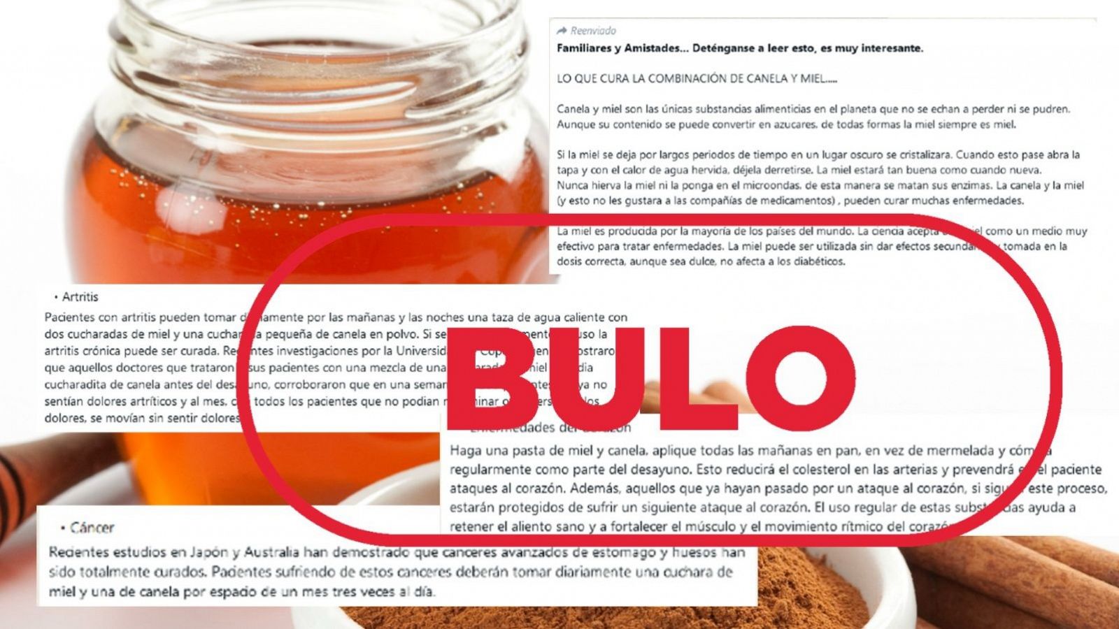 Bulo: combinar miel con canela no cura el cáncer