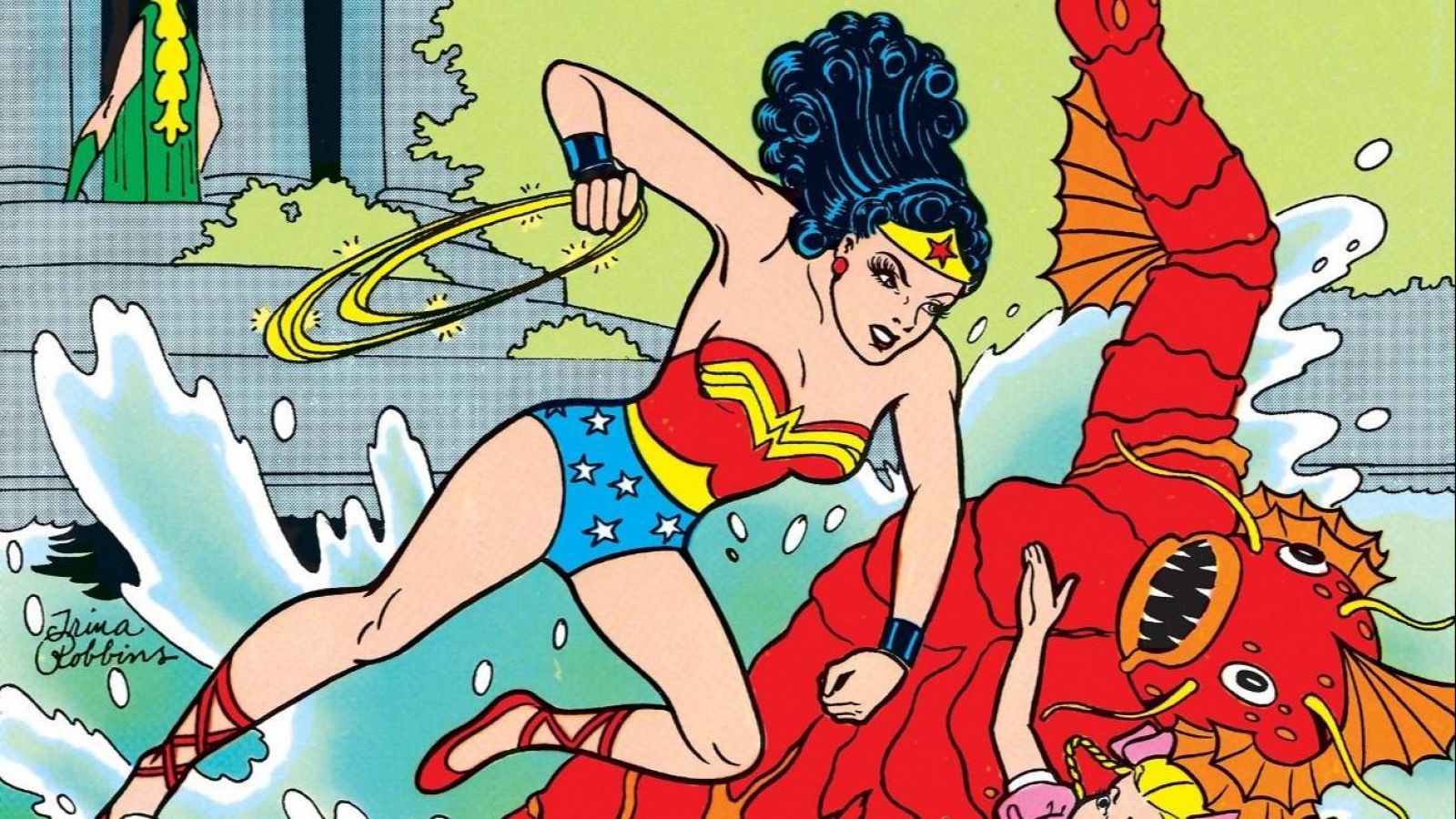 Detalle de una portada de Wonder Woman dibujada por Trina Robbins. DC Comics