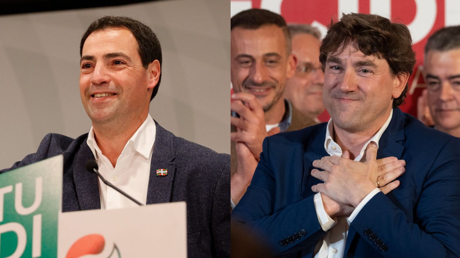 El candidato a lehendakari del PNV, Imanol Pradales, y el del PSE, Eneko Andueza