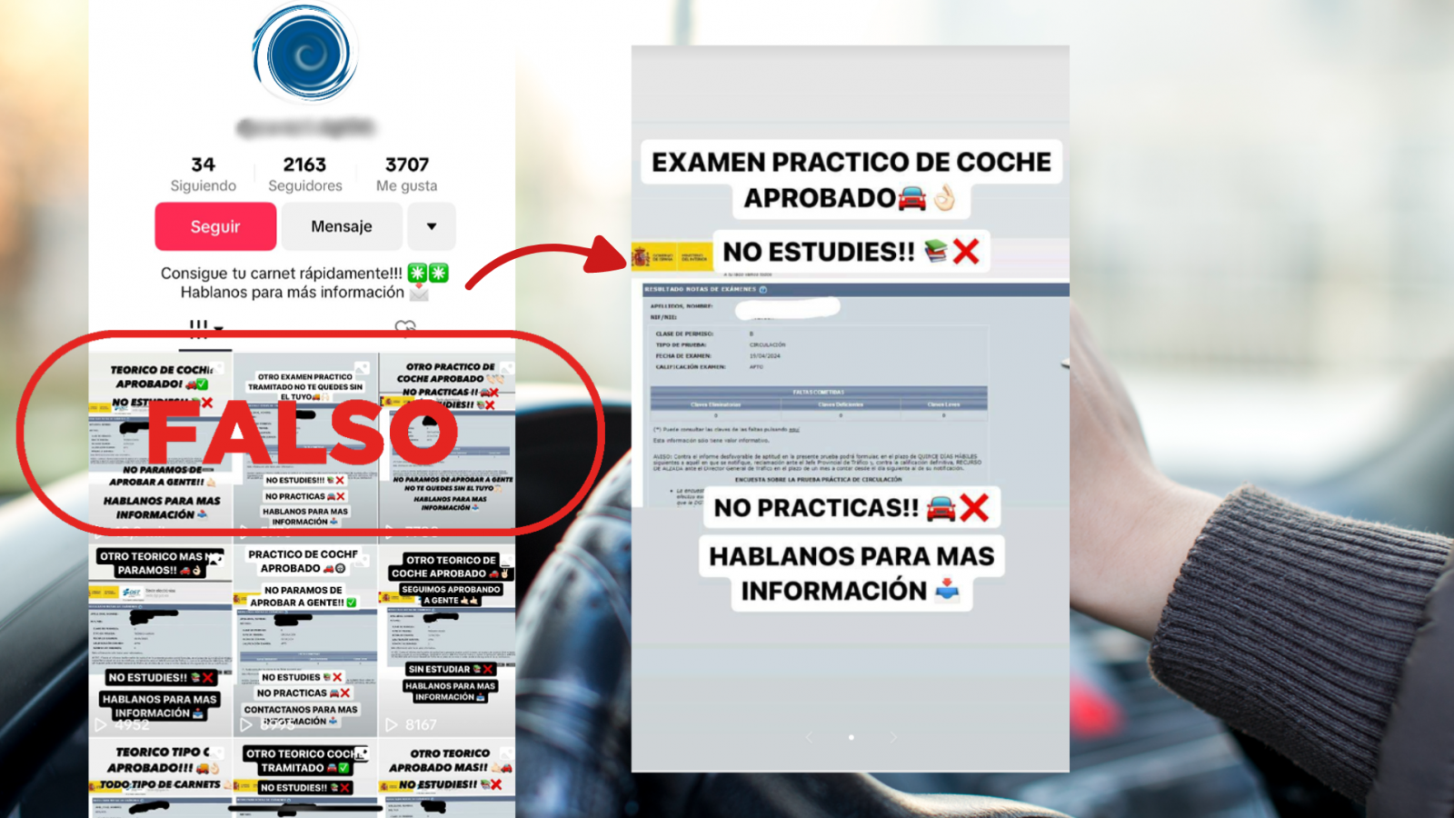 No puedes sacarte el carnet de conducir sin exámenes a través de esta cuenta de TikTok, es una estafa