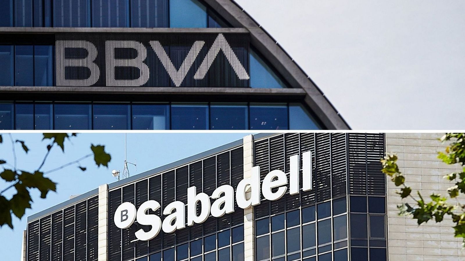 Imatges de les seus centrals del BBVA i el Banc Sabadell