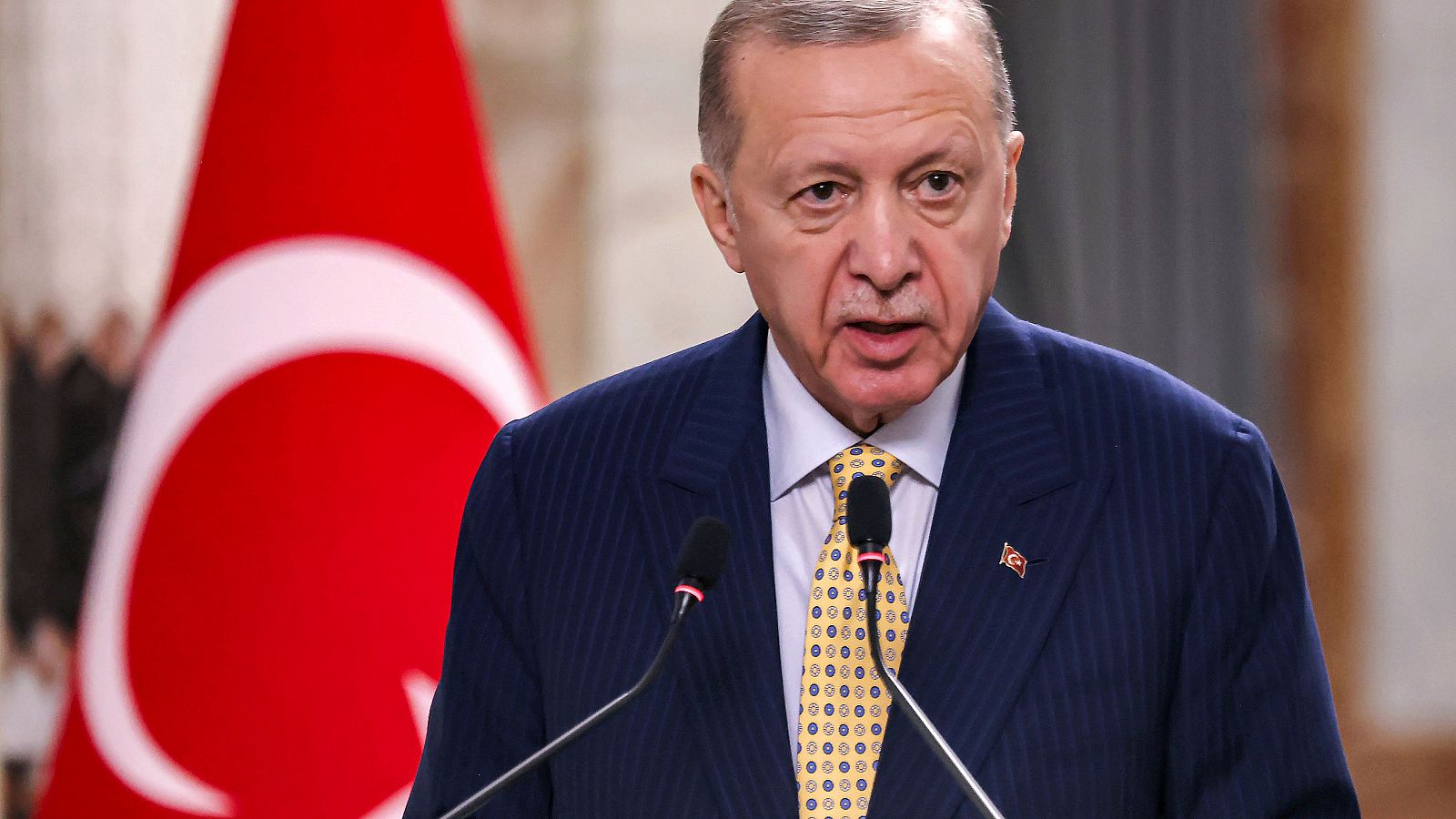 El presidente de Turquía, Recep Tayyip Erdogan, durante una rueda de prensa en Bagdad, Irak