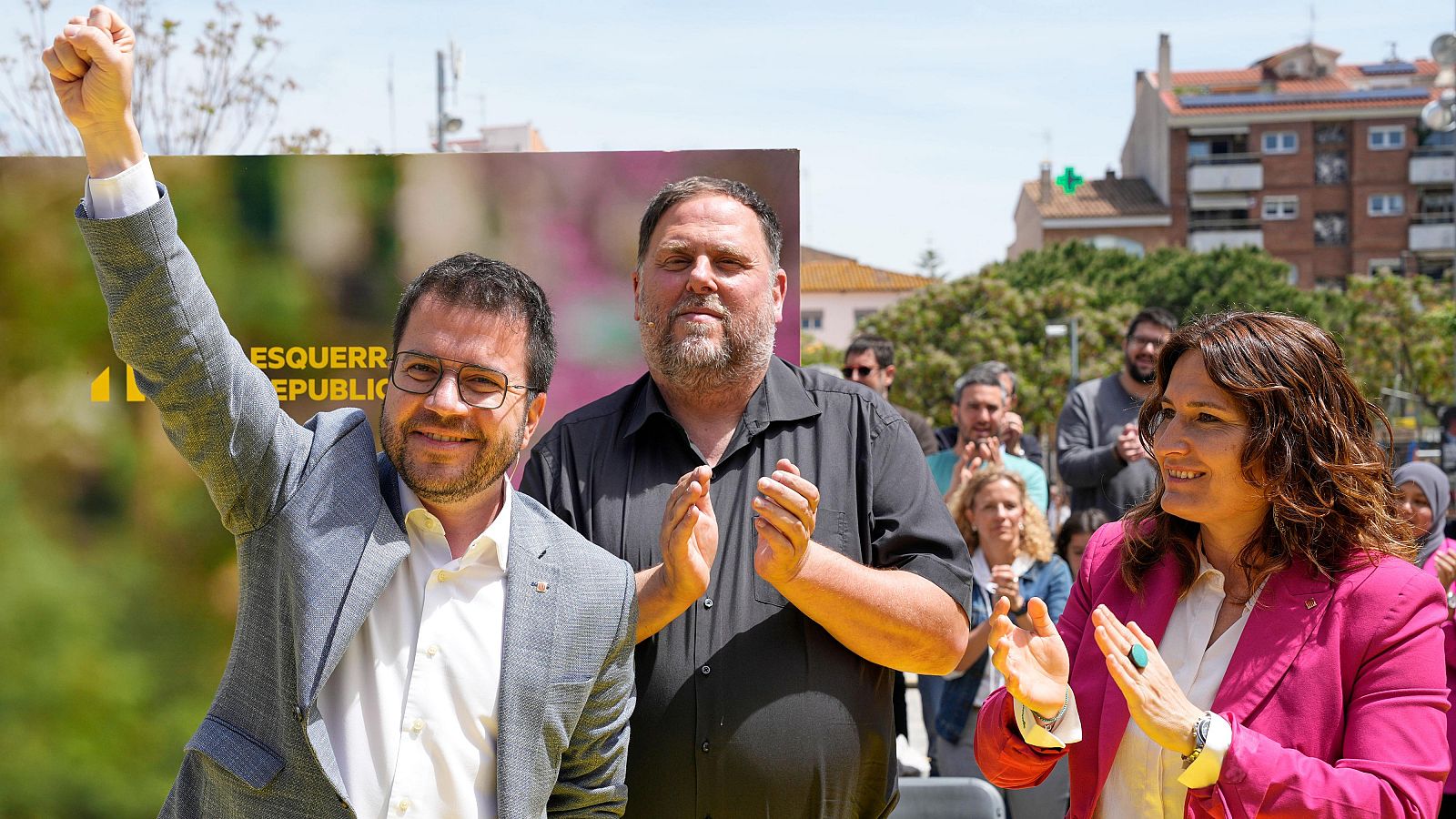 Pere Aragonès y Oriol Junqueras (ERC), este sábado en Pineda de Mar