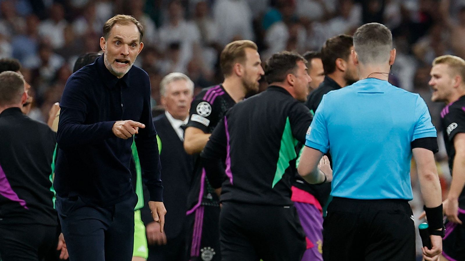 El enfado de Tuchel con el arbitraje en el Bernabéu.