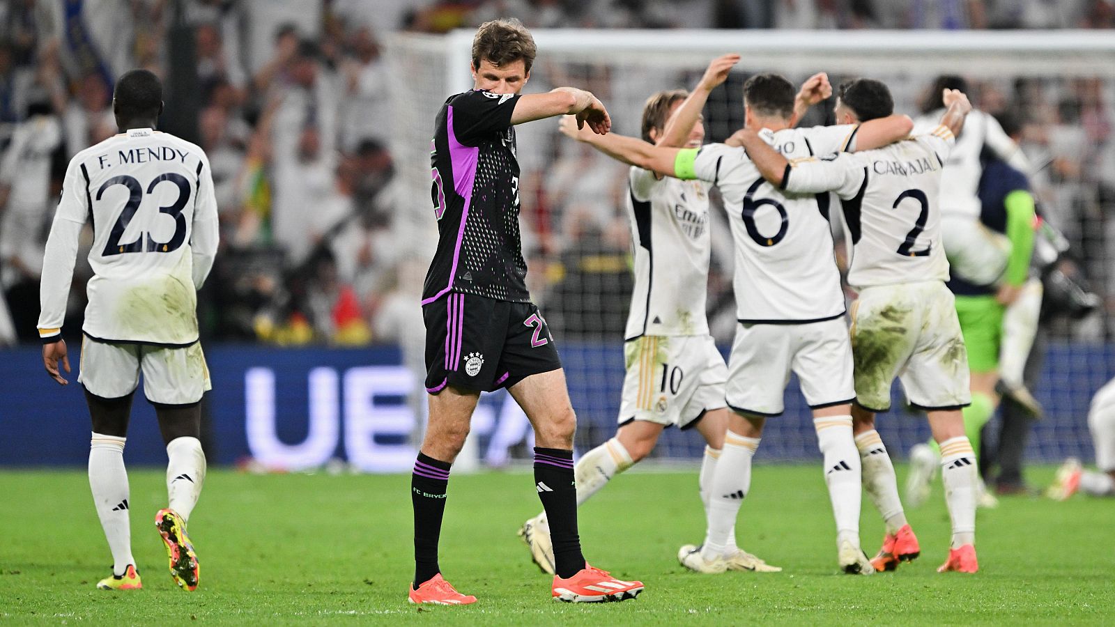 Los jugadores del Real Madrid celebran la victoria en semifinales ante el Bayern de Múnich.