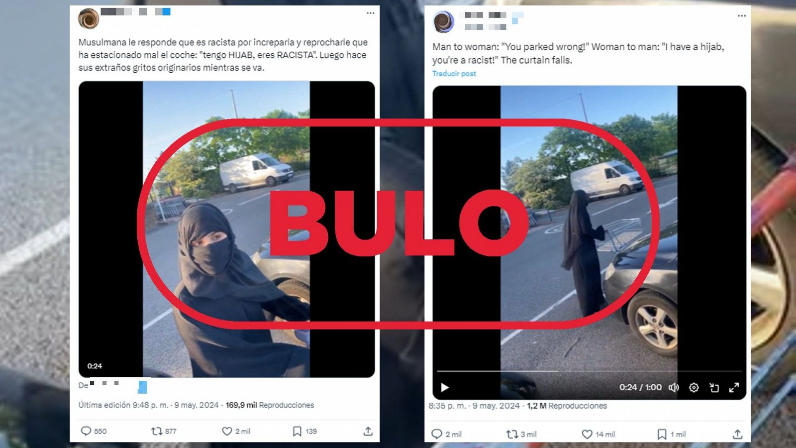 Este vídeo de una mujer llamando racista a un usuario en un parking no es real, es un bulo