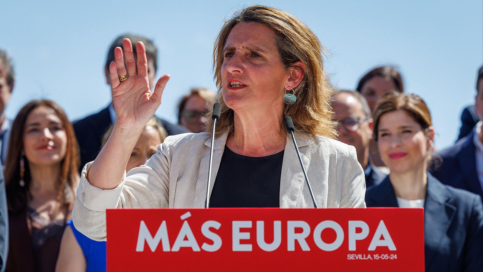 - La cabeza de lista del PSOE a las elecciones europeas, Teresa Ribera, durante su intervención en el acto de presentación de la candidatura socialista este miércoles en Sevilla.