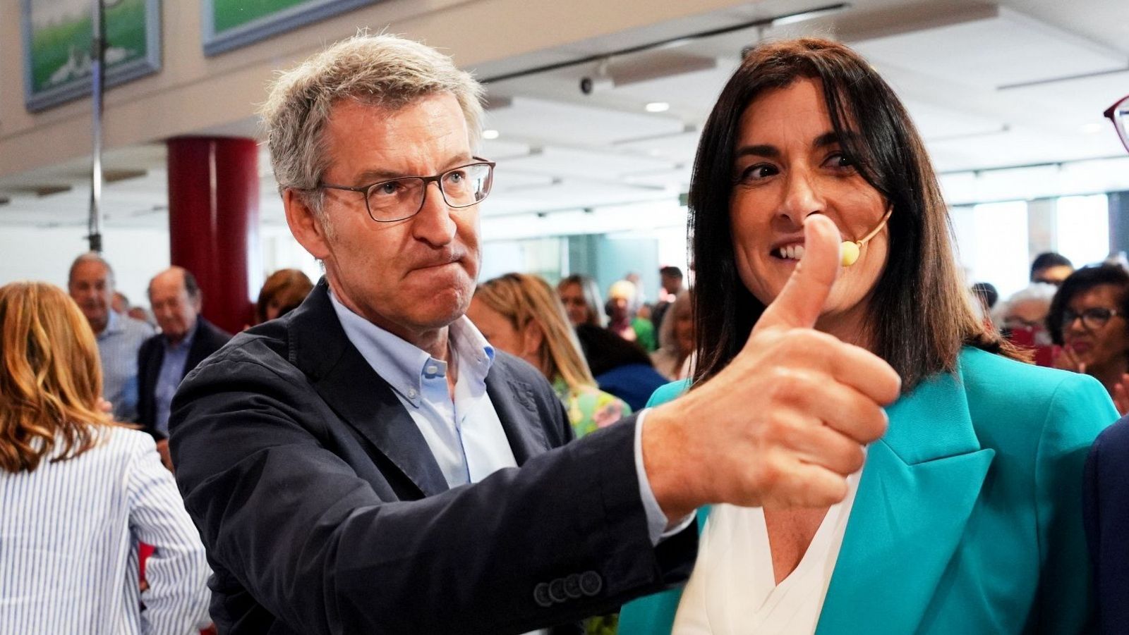 Alberto Núñez Feijóo y Gema Igual, en un acto del PP por las elecciones europeas del 9J en Santander