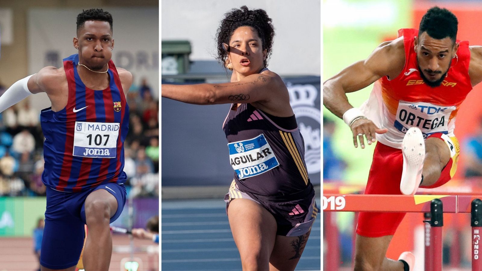 Fotomontaje con los atletas nacionalizados españoles Jordan Díaz, Yulenmis Aguilar y Orlando Ortega (de izquierda a derecha)