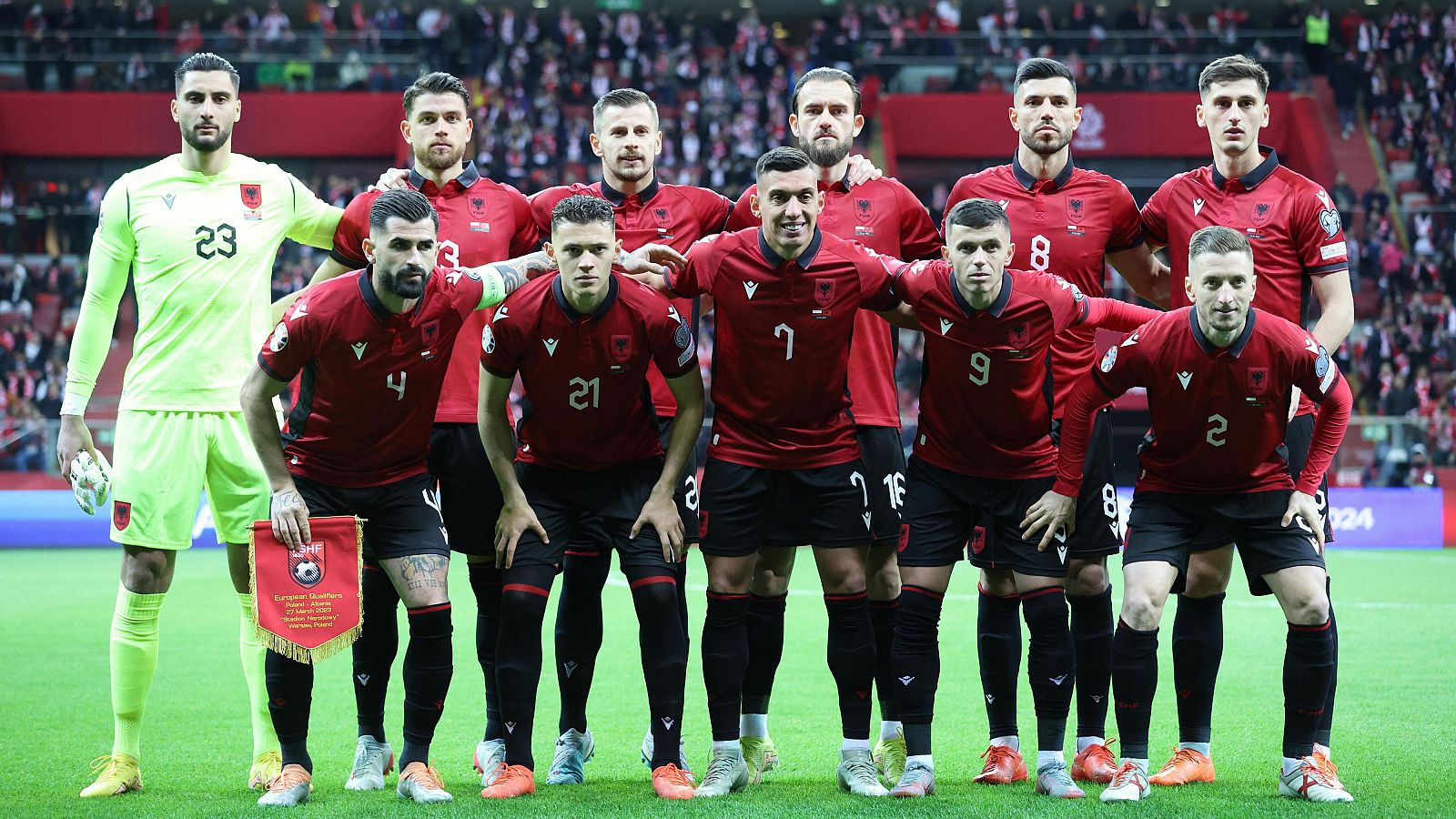 La selección de Albania en el partido contra Polonia para la clasificación de la Eurocopa 2024