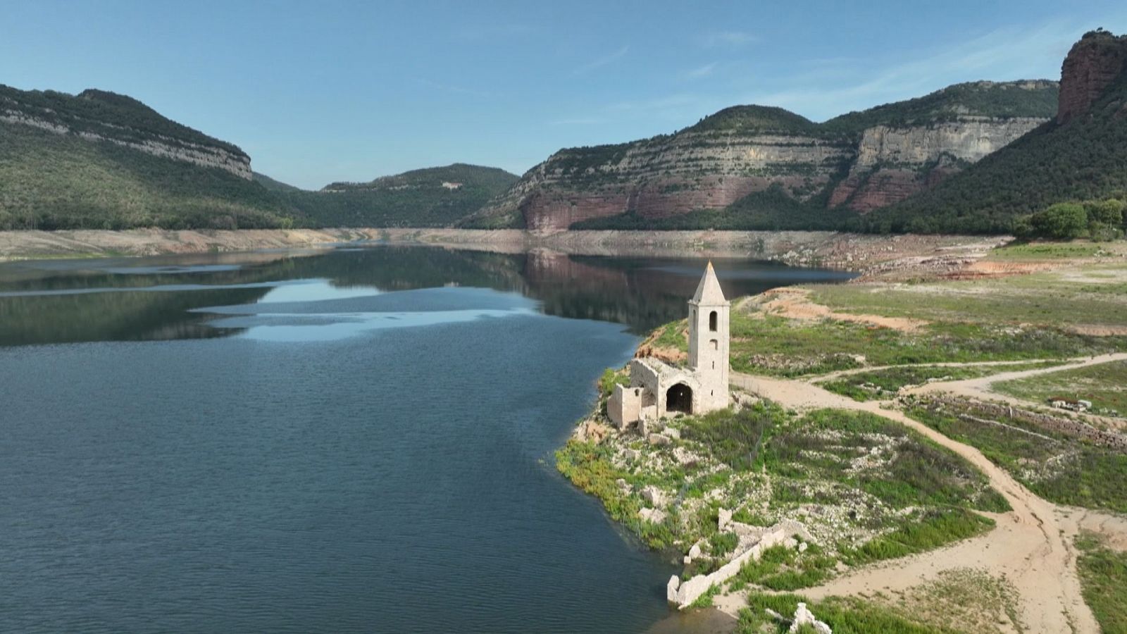 El pantà de Sau a vista de dron a finals de maig de 2024