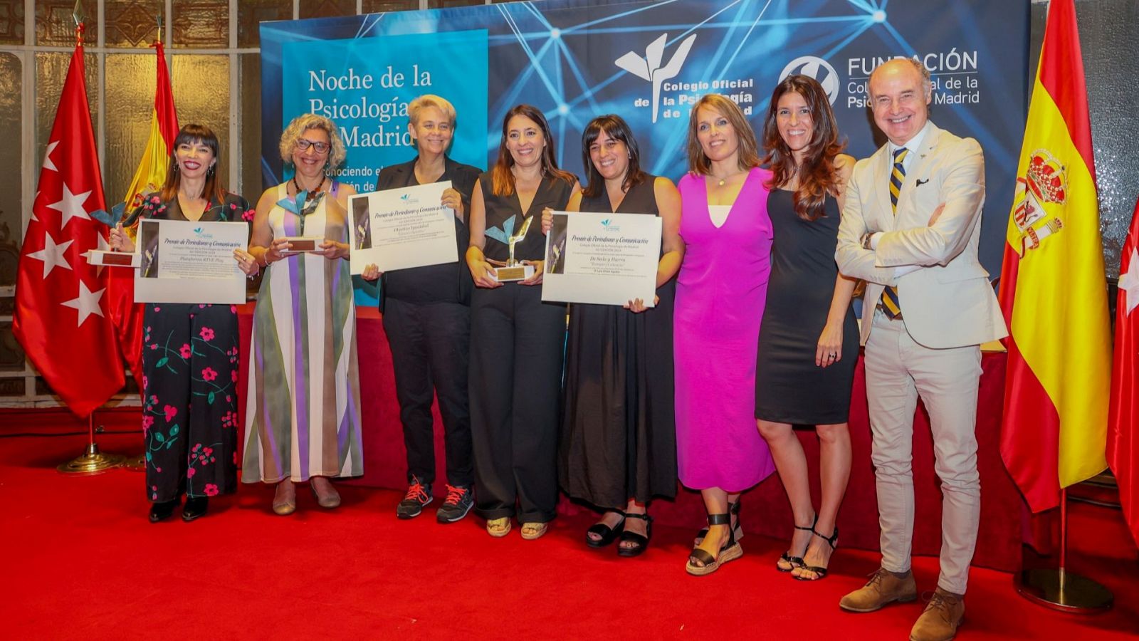 Gema Sánchez Moreno (RTVE Play); Carolina Pecharromán y Nuria Verde ('Objetivo Igualdad'); Laia Oliver, Beatriz Chicharro y María García Galiacho ('De Seda y Hierro''); Timanfaya Hernández y José Antonio Luengo, vicedecana y decano del Colegio Oficial de Psicología de Madrid)