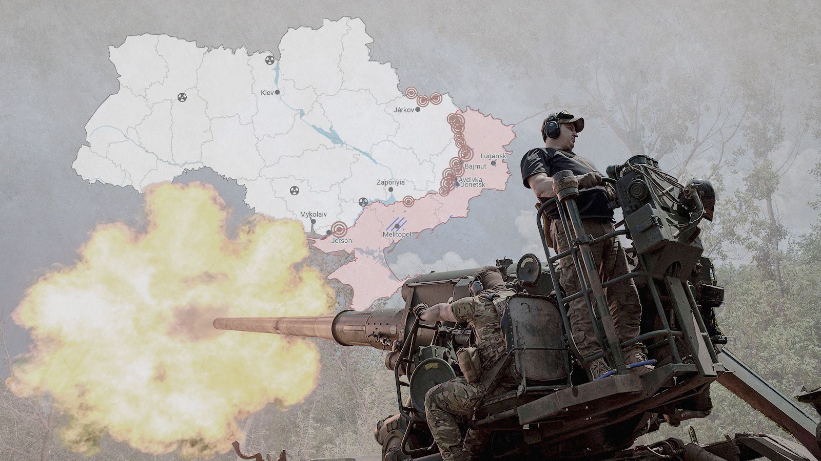 Soldados ucranianos disparan con un obús autopropulsado hacia posiciones rusas en la línea del frente en la región de Donetsk, Ucrania.
