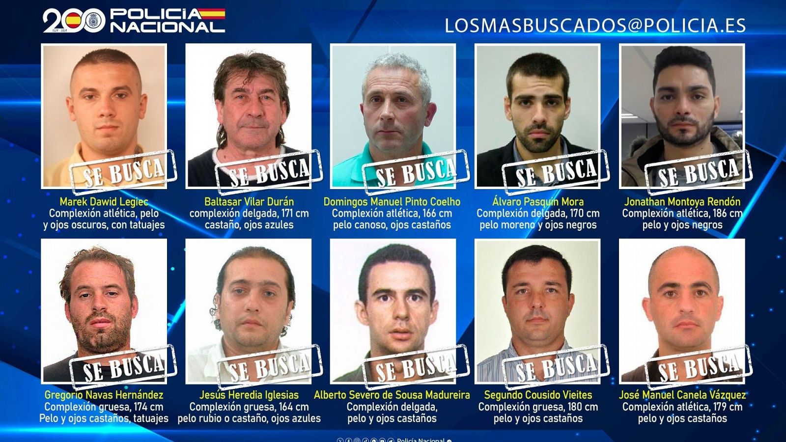 La Policia Nacional lanza una campaña para localizar diez fugitivos