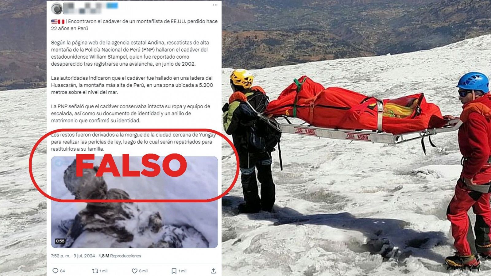 No es el cadáver del montañero desaparecido en Perú