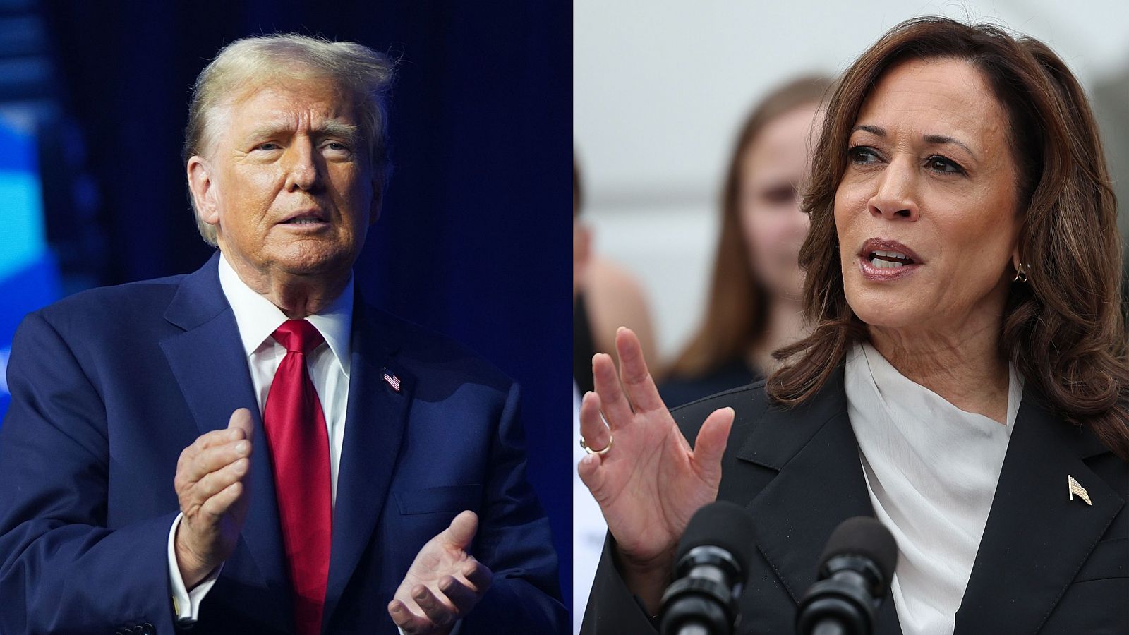 El expresidente de los Estados Unidos Donald Trump y a la vicepresidenta estadounidense Kamala Harris.