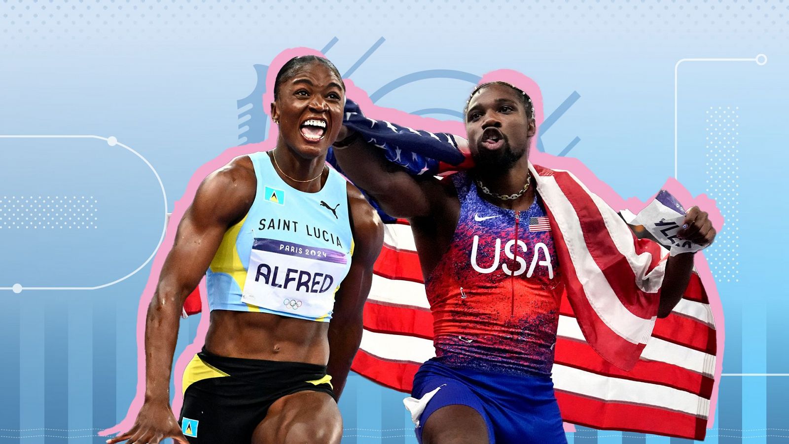 Noah Lyles (EE.UU.) y Julien Alfred (Santa Lucía) se hacen con el oro en la final de la prueba estrella del atletismo olímpico de París 2024.