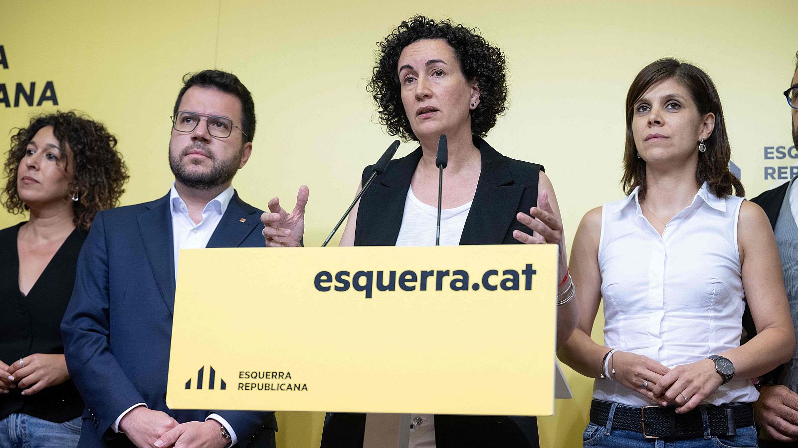 La secretaria general de ERC en funciones, Marta Rovira, durante una rueda de prensa del partido