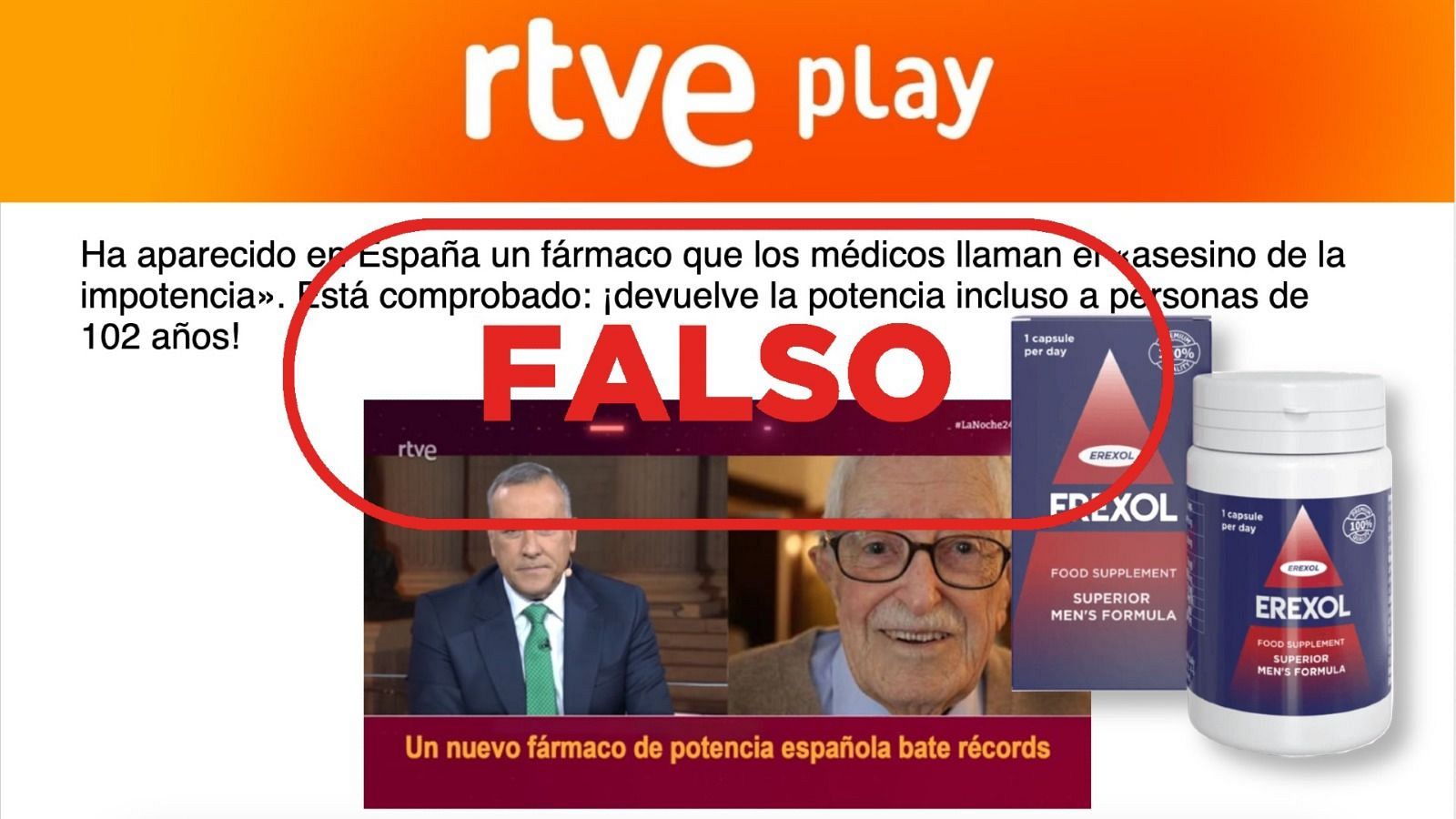 Xabier Fortes no promociona este falso medicamento para la impotencia en RTVE