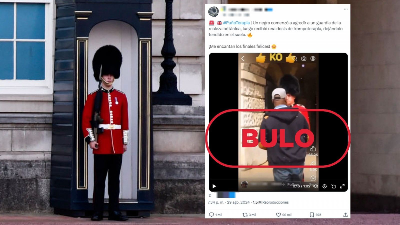 No es una agresión a un guardia real británico, es una parodia