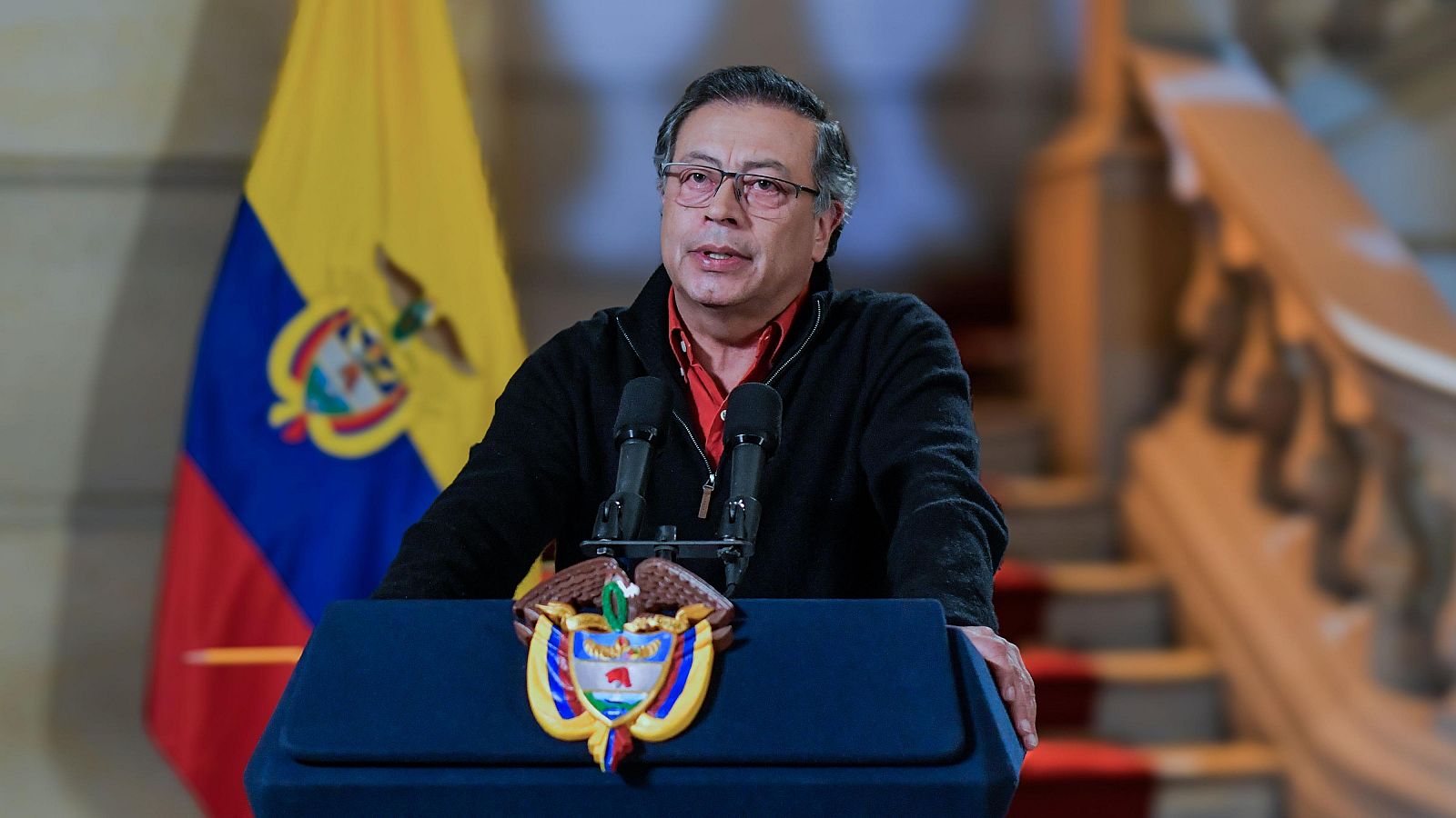 El mandatario colombiano, Gustavo Petro, habla durante una alocución televisada en Bogotá (Colombia).