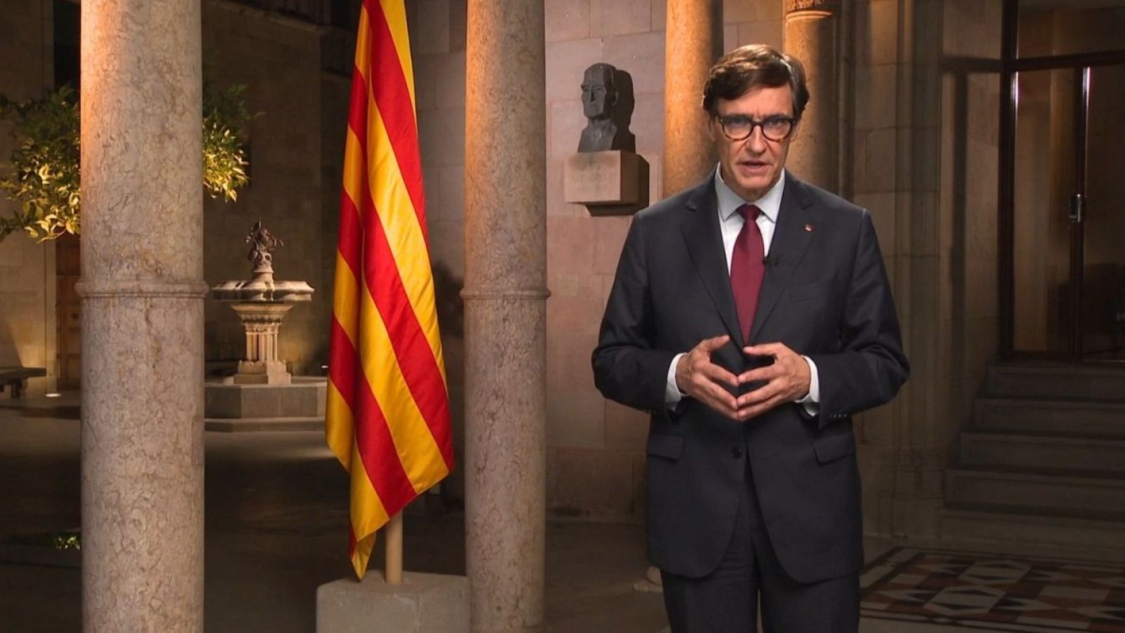 El presidente catalán, Salvador Illa, durante su discurso