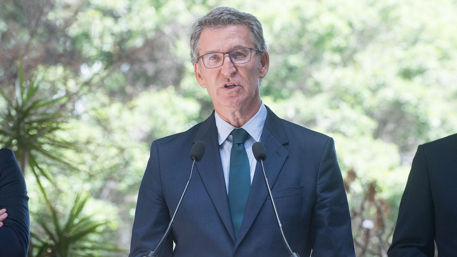 El presidente del PP, Alberto Núñez Feijóo, durante una rueda de prensa