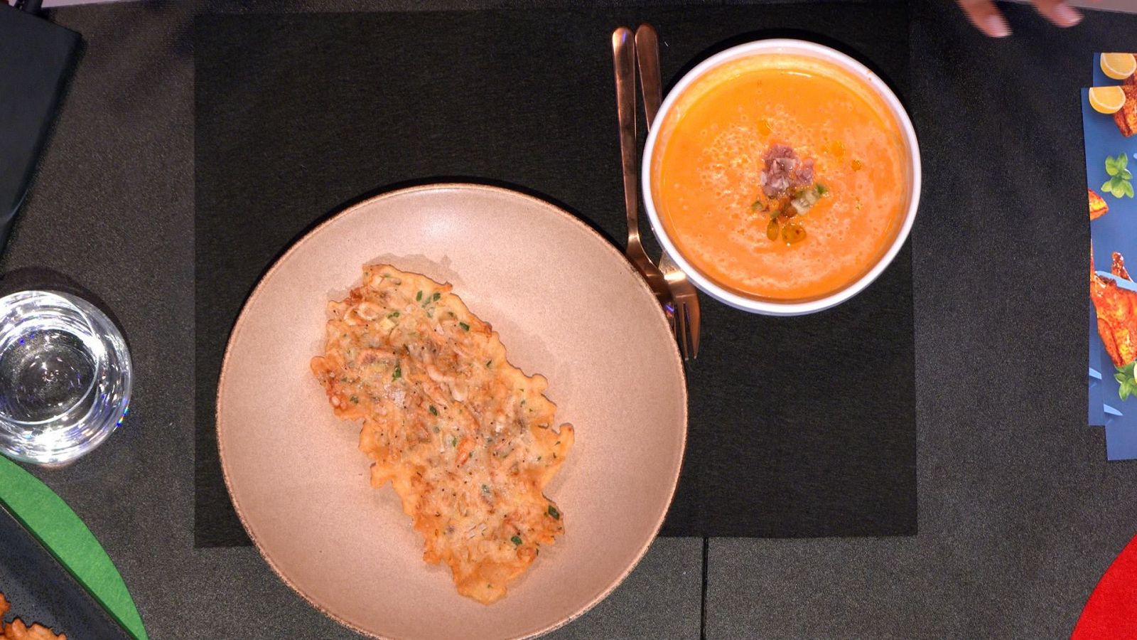 Receta de gazpacho y tortilla de camarones