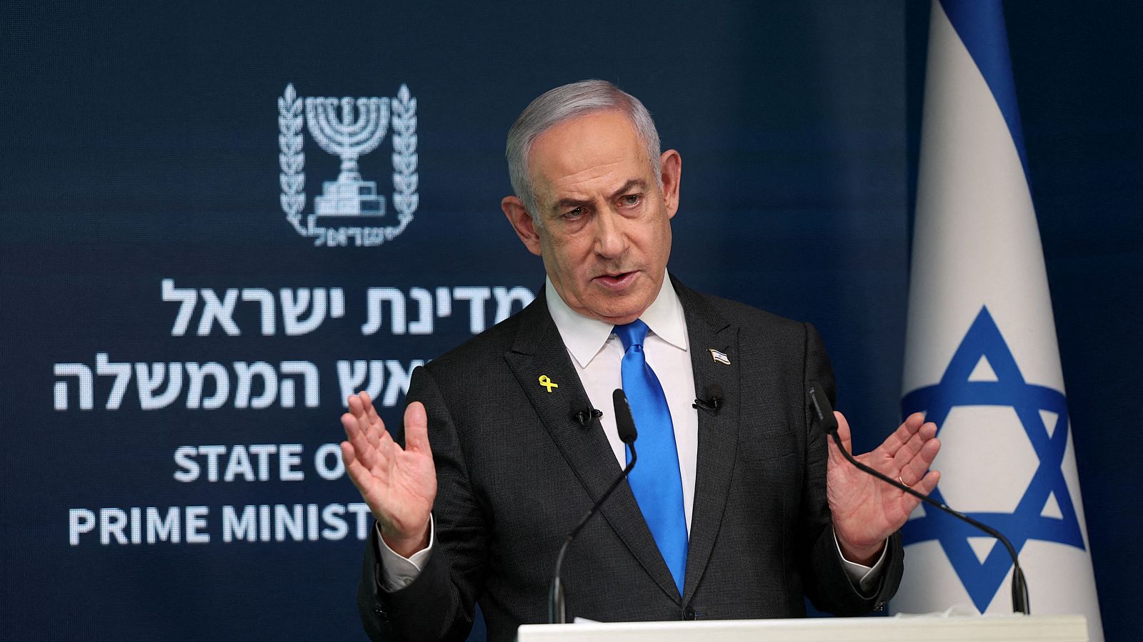 Imagen de archivo de Benjamin Netanyahu en una rueda de prensa en Jerusalén