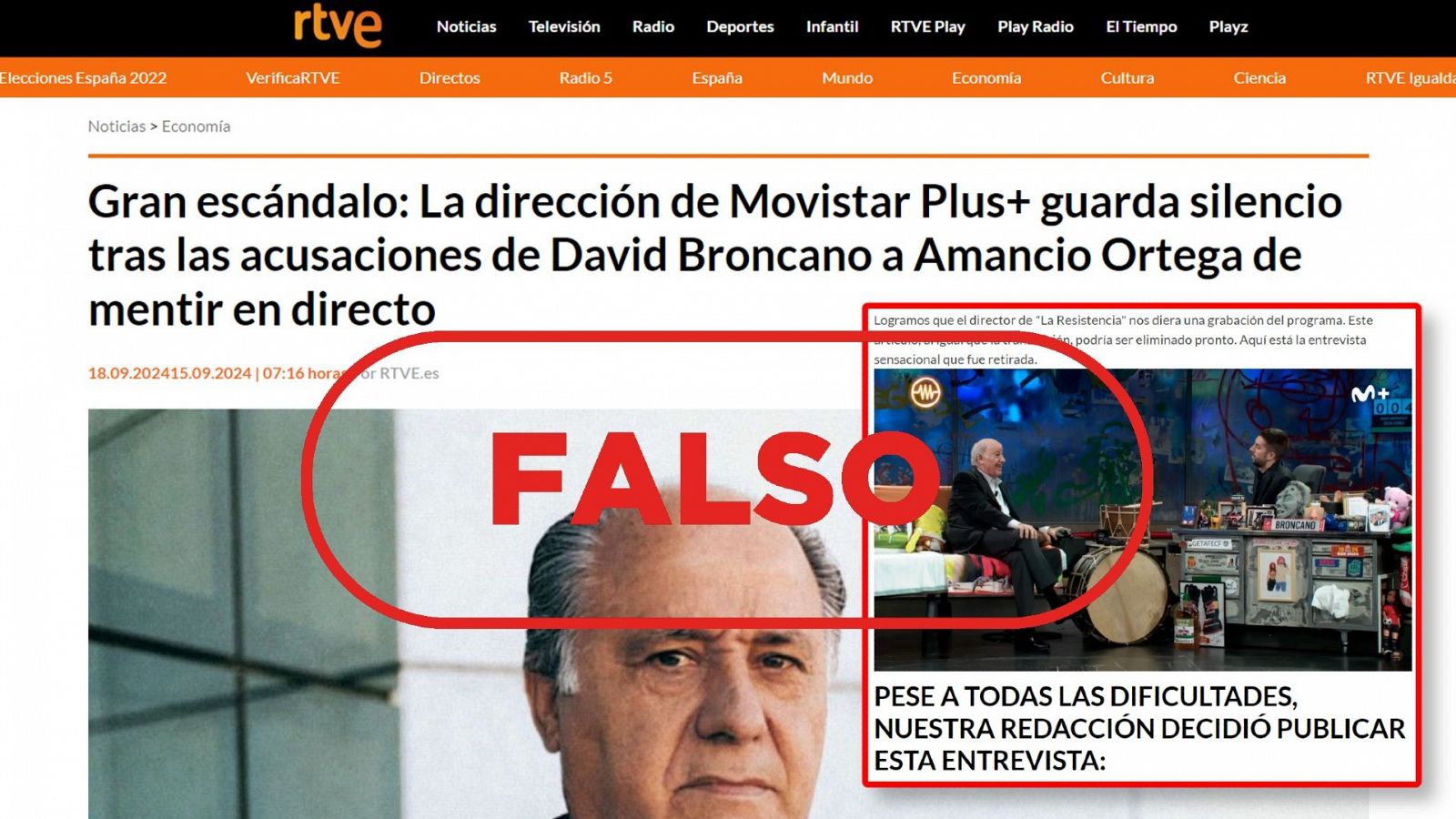 RTVE no difunde esta falsa entrevista de David Broncano a Amancio Ortega