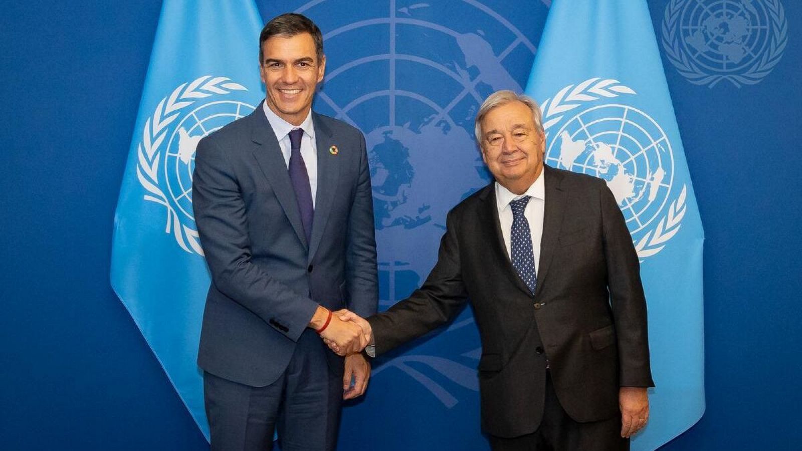 El presidente español, Pedro Sánchez, junto al Secretario General de las Naciones Unidas, António Guterres