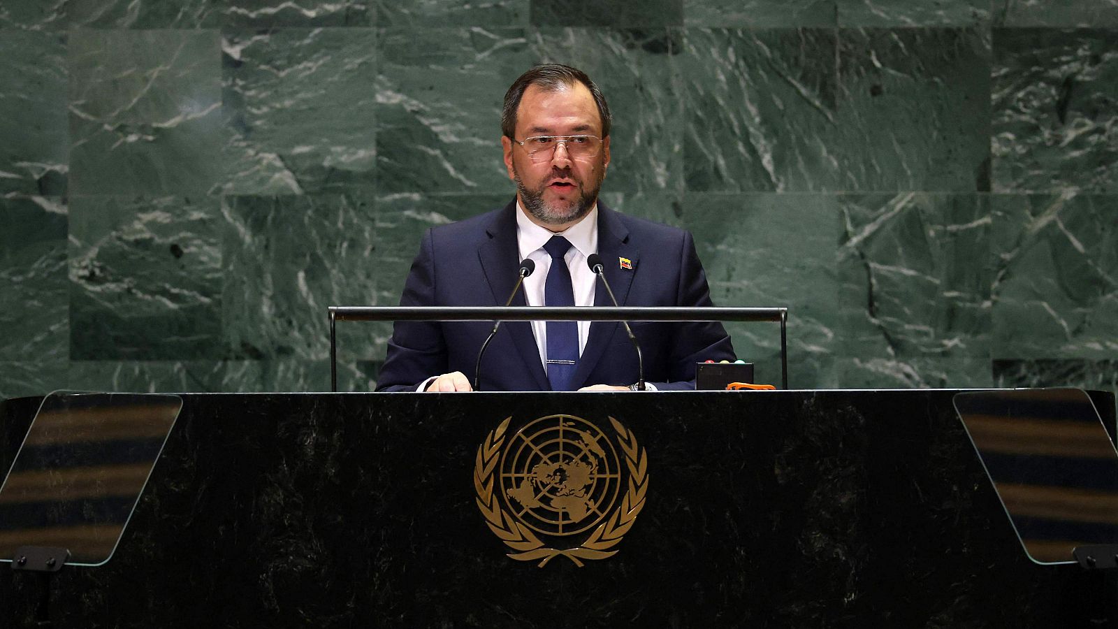 El ministro de Relaciones Exteriores de Venezuela, Yván Gil, durante la Asamblea General de la ONU en Nueva York