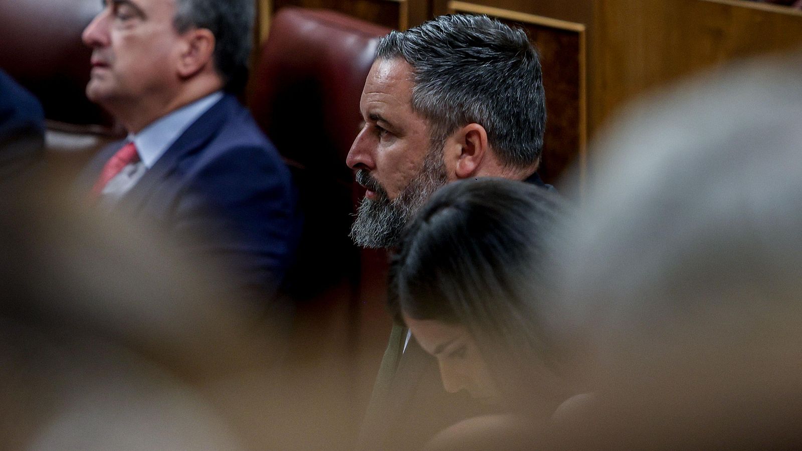 El presidente de VOX, Santiago Abascal, durante un pleno en el Congreso de los Diputados