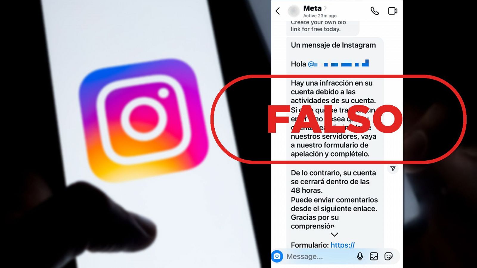 Este mensaje de "infracción" en tu cuenta de Instagram es falso