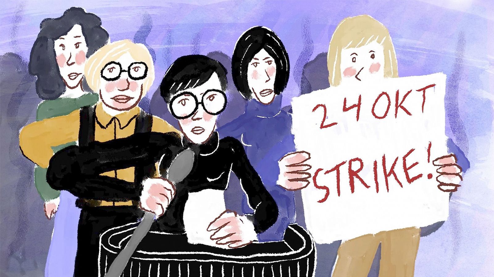 Animación de mujeres con cartel 24 okt strike