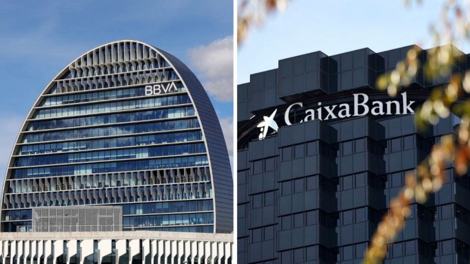 Montaje de las dos sedes del BBVA y el Banco Sabadell