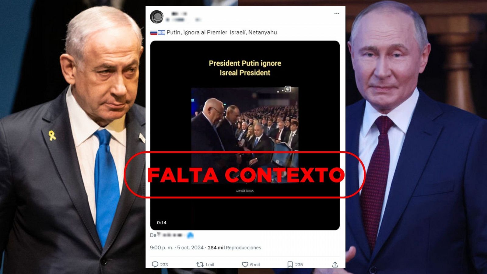 Vladímir Putin no ignora a Benjamin Netanyahu en este acto